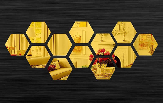 3D Acrylic Hexagon Mirror Wall Stickers (Set of 12)